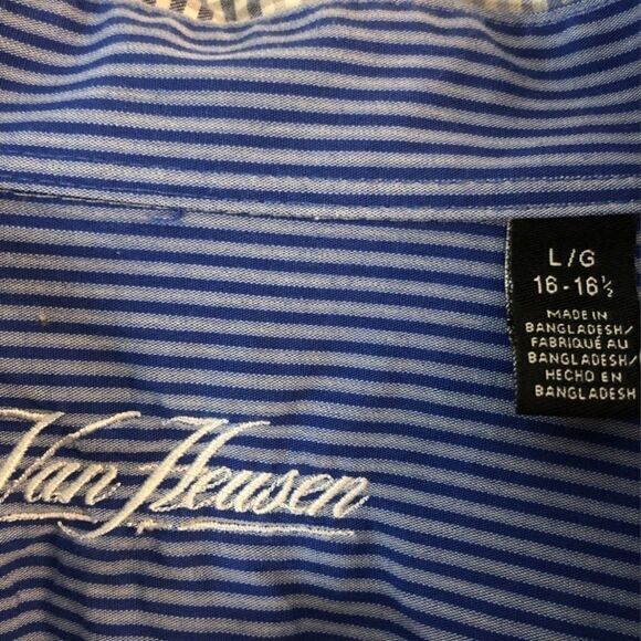 Van Heusen mens shirt Size Large blue gray plaid long sleeve button front - Picture 2 of 4